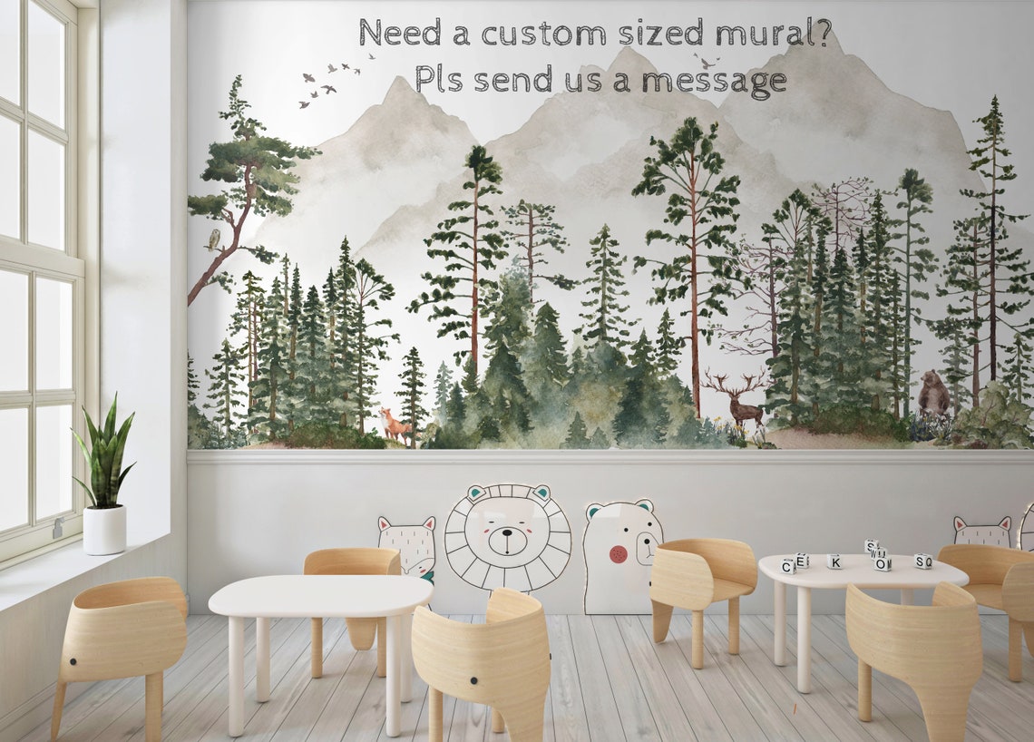 Forest Wall Mural Peelnstick Wallpaper Pine Tree Woodland Etsy