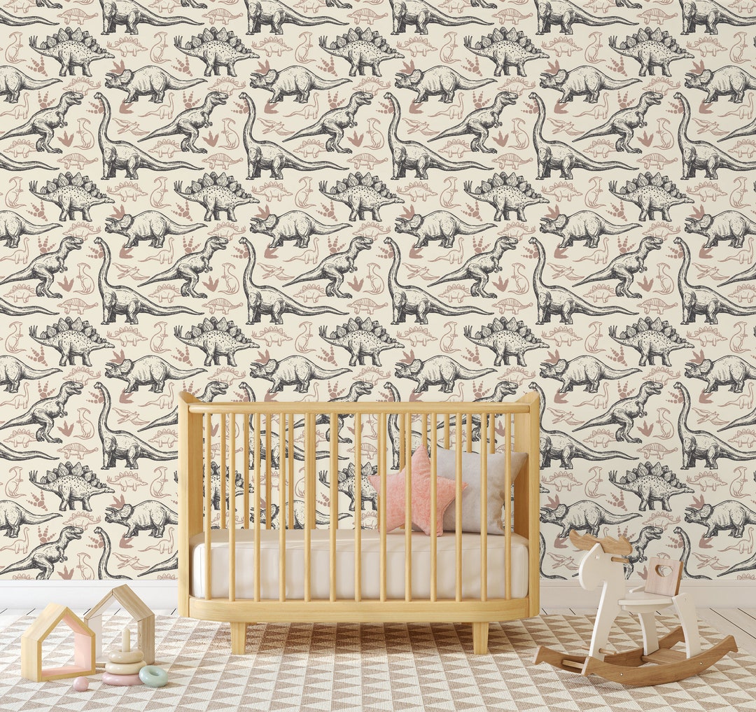Dinosaur Wallpaper Removable Peel and Stick Handdrawn Dino - Etsy