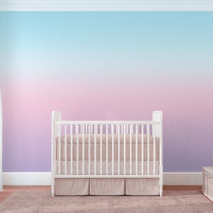Carta da parati murale sfumata con effetto ombré per cameretta per bambine, viola pastello, rosa cipria – tramonto azzurro cielo, cameretta per adolescenti