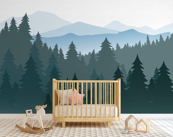 MKDER-Watercolor Tree Wallpaper Peel And Stick Forest Mural Woodland Animals Camping Wallcovering Self Wallpaper Contact Paper Wall Decals Bedroom Nurser - View #2
