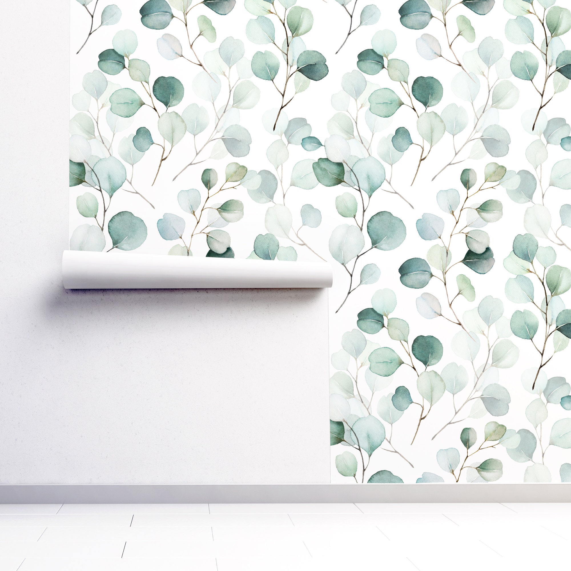 Eucalyptus Wallpaper Leaves Peel Nstick Wall Paper Botanical Etsy