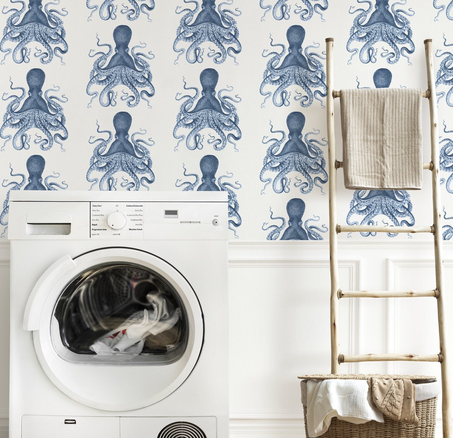 Navy Blue Octopus Wallpaper Peelnstick Removable Bright Etsy