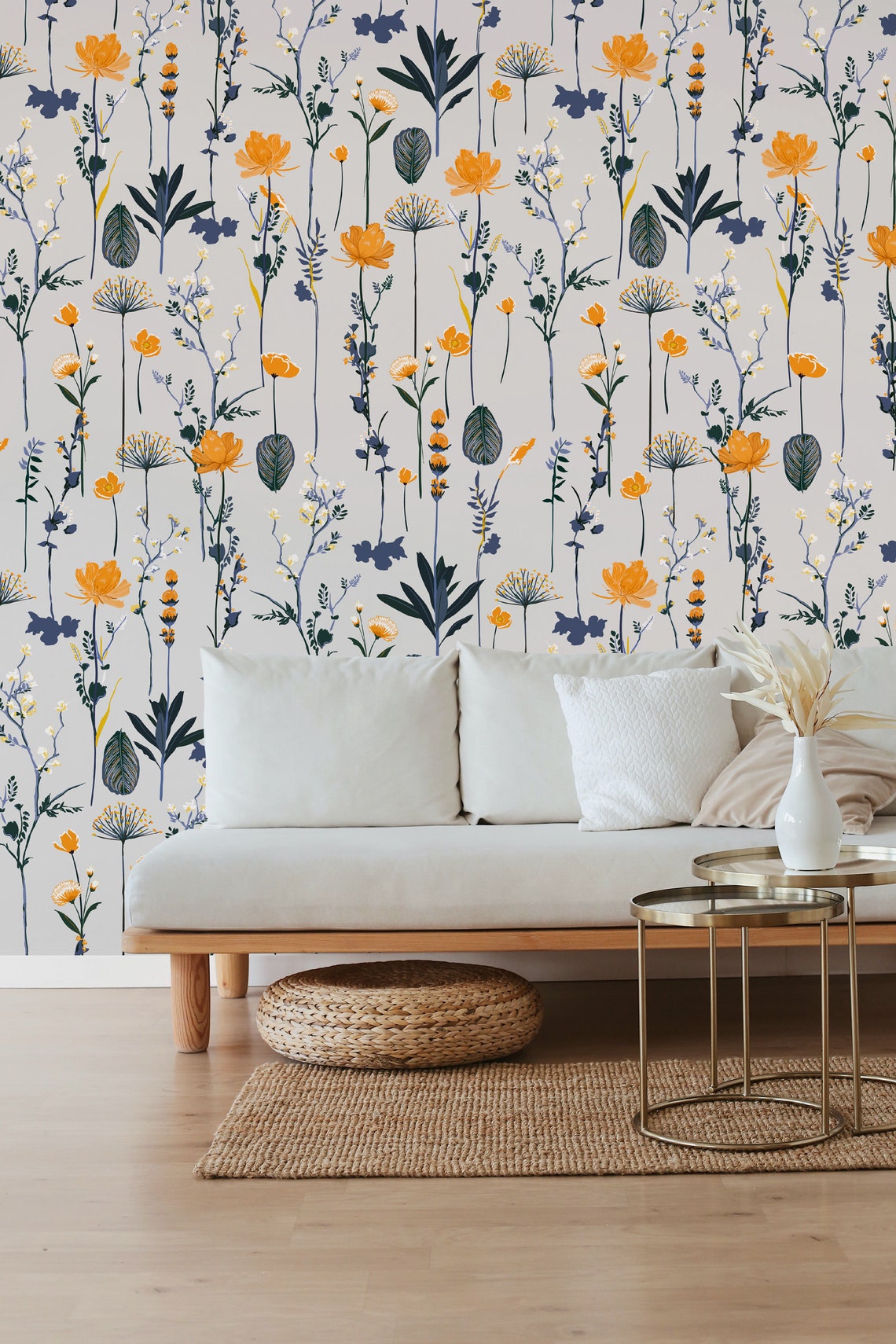 Wildflower wallpaper Peel and stick removable Floral wall | Etsy