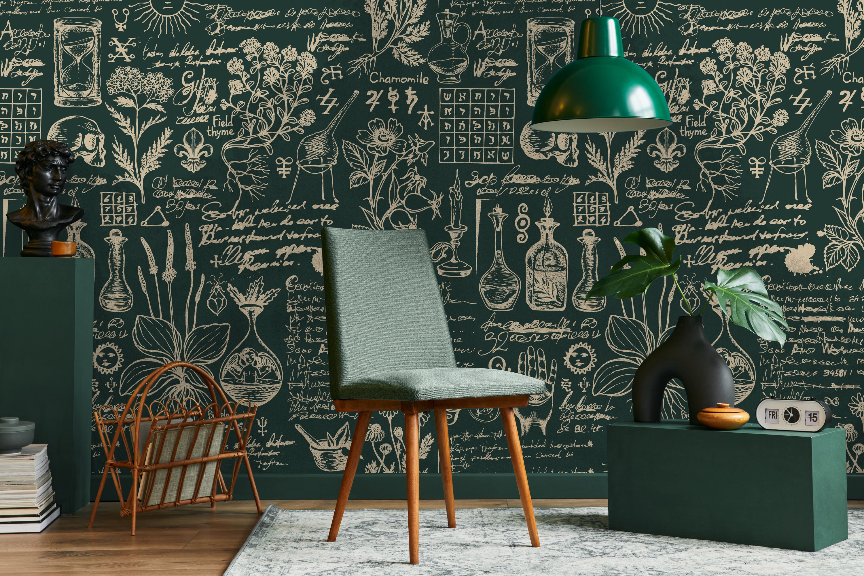 Green Botanical Vintage Herbs Wallpaper Peel and Stick Etsy