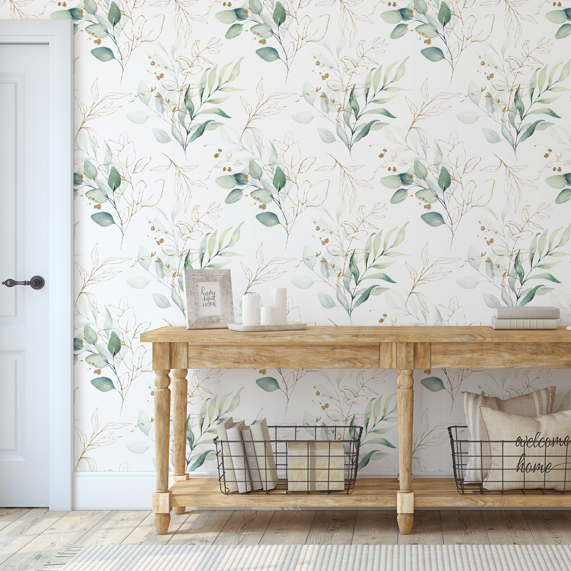 Eucalyptus wallpaper Botanical greenery Peel nStick wall paper Etsy