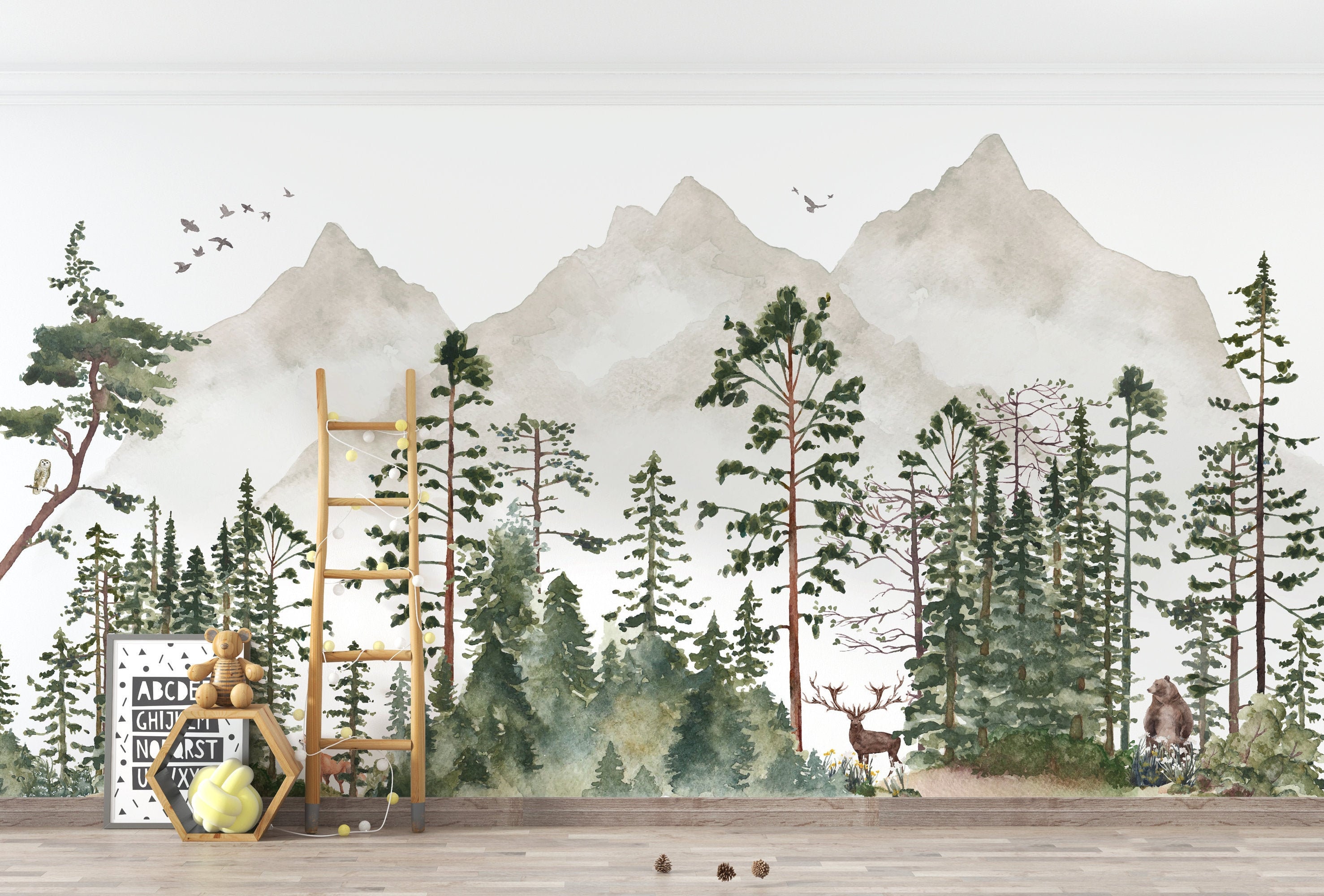 Forest wall mural Peel-n-Stick wallpaper Pine tree Woodland | Etsy