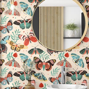 Colorful Butterflies and Moths wallpaper Peel and stick Removable wall mural Magical wings flutter botanical wallpaper