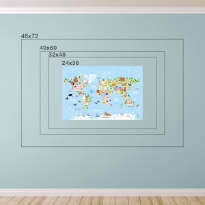 Animal world map wallpaper Kids room decor Playroom map wall art Kid world map mural Nursery world map decal Peel n stick Baby shower gift image 7