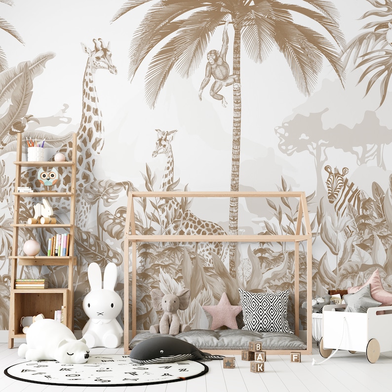 Safari Jungle Wall Mural Peel and Stick Removable Wallpaper for Kids ...