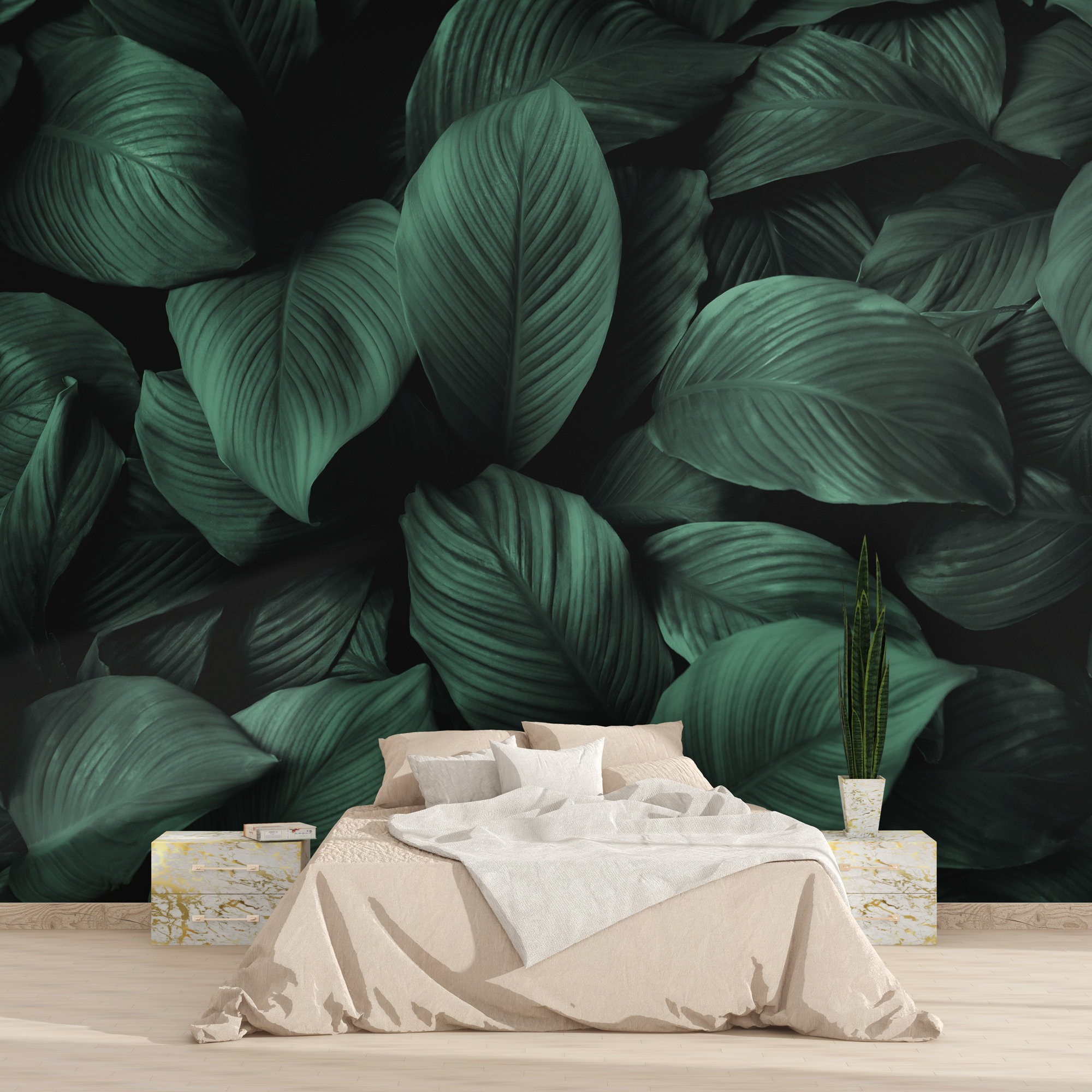 Moody Green Leaves Wallpaper Tropical Wall Mural Peel and Etsy