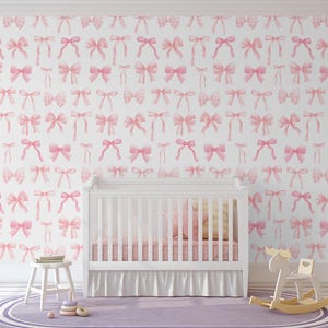 Bow Wallpaper Coquette Pink Ribbons Peel and Stick Removable Wallpaper ...