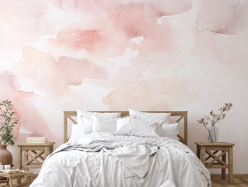 Abstract Watercolor Pink Wallpaper Mural Peel and Stick Etsy