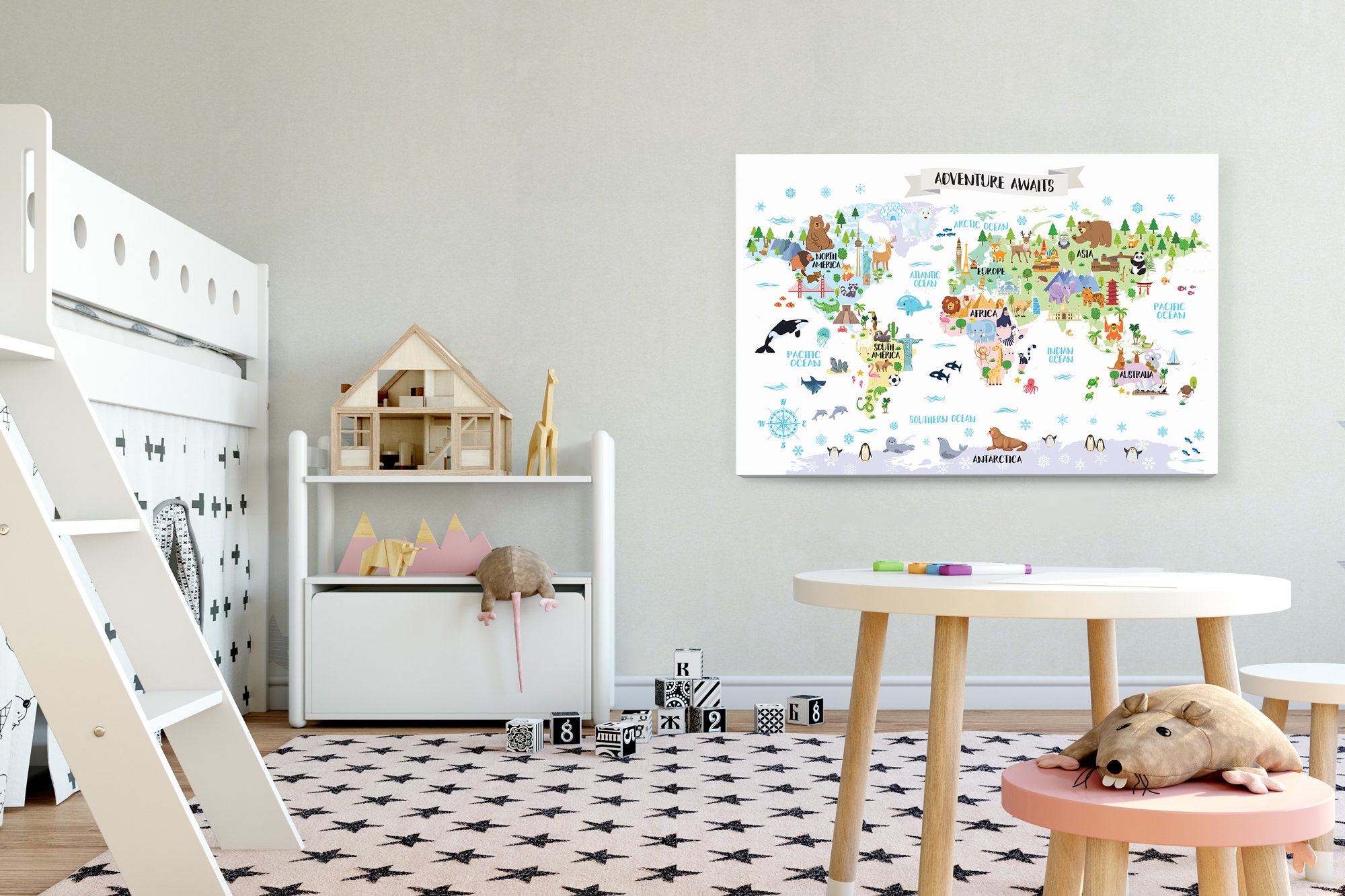 World Map Nursery Wall Decor Canvas Art for Kids Adventure | Etsy
