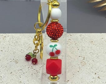Cherry Keychain | Silicone Bar Keychain | Red Cherry | Gift for her | Trendy Keychain| Purse Charm | BFF Gift | Bag Charm | Bling Keyring