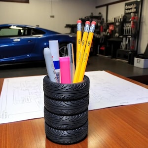 Stacked Tire Pen Holder – Desk Organizer & Pencil Holder, Desk Accessories | Fun Pencil Holder For Desk, Unique Desk Pen Holder