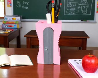 Oversized Pencil Sharpener Pen Holder | Unique Double Blade Design | Teacher Desk Organizer