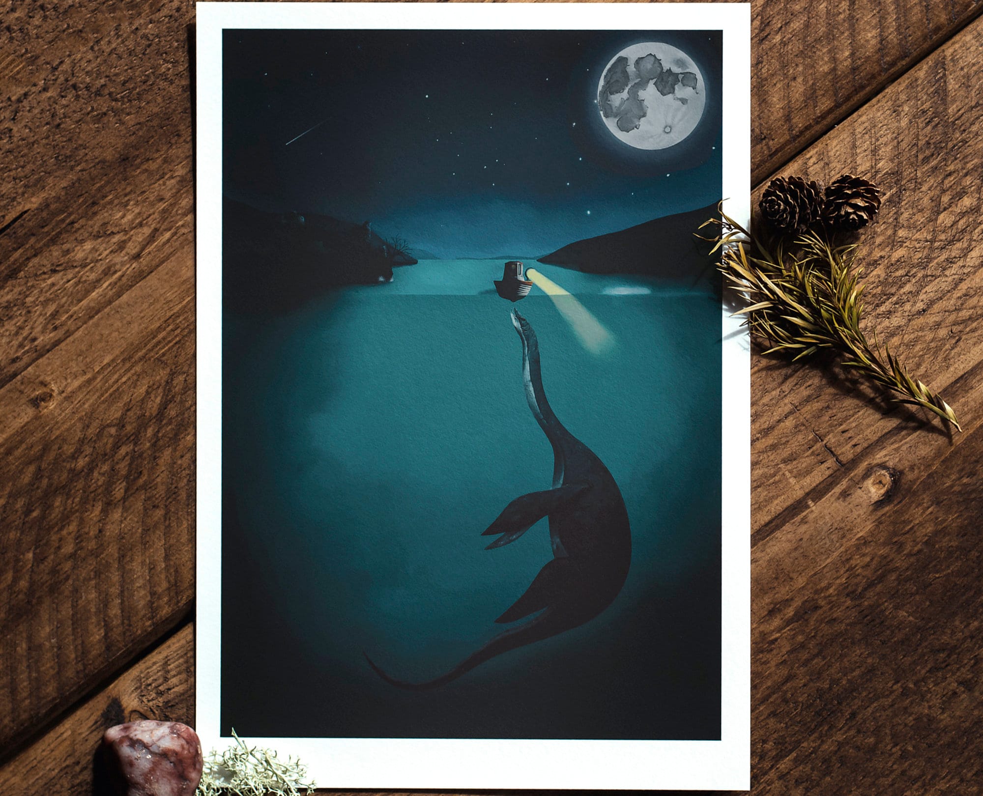 Nessie Fine Art Print, The Loch Ness Monster, Folk Tale, A4, A3, A2