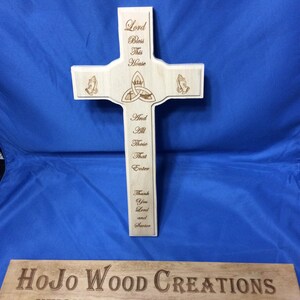 Laser engraved Maple wood cross &quot;Bless this House&quot; custom laser engraved