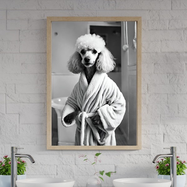Poodle in bathrobe Wall art | Bathroom decor | Vintage poster | Home house decor