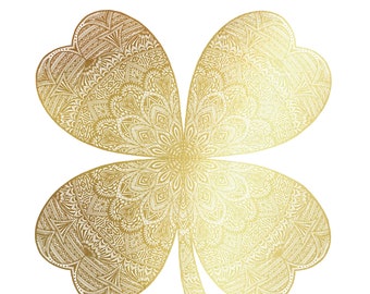 REAL GOLD FOIL Four Leaf Clover Print