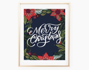Merry Christmas Dark Blue Print 8x10