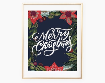 Merry Christmas Dark Blue Print 8x10