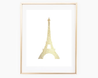 REAL GOLD FOIL Eiffel Tower Floral 8x10 Print