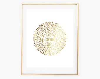 Real Gold Foil Family Vines Print 8x10