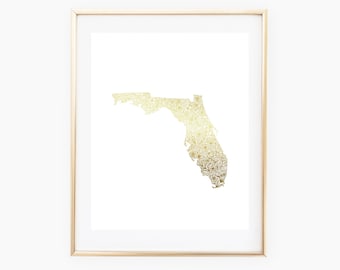 REAL GOLD FOIL Florida State Floral 8x10 Print