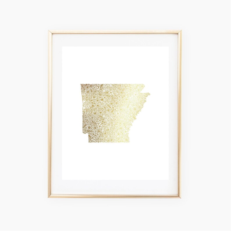 REAL GOLD FOIL Arkansas Floral State 8x10 Print image 1