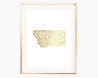 REAL GOLD FOIL Montana State Floral 8x10 Print