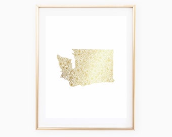 REAL GOLD FOIL Washington State Floral 8x10 Print