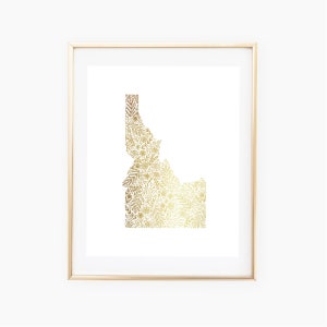 REAL GOLD FOIL Idaho State Floral 8x10 Print