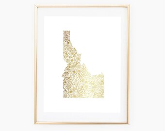 REAL GOLD FOIL Idaho State Floral 8x10 Print