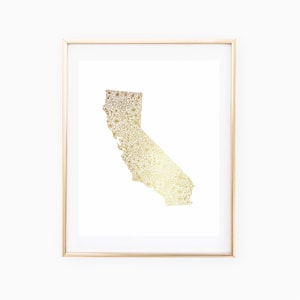 REAL GOLD FOIL California State Floral 8x10 Print