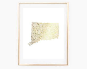 REAL GOLD FOIL Connecticut Floral State 8x10 Print