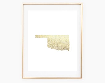REAL GOLD FOIL Oklahoma State Floral 8x10 Print