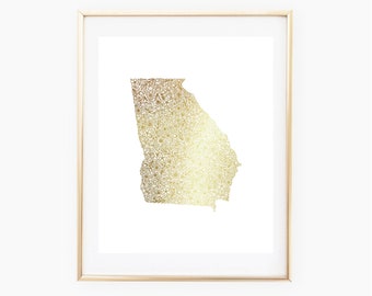 REAL GOLD FOIL Georgia State Floral 8x10 Print