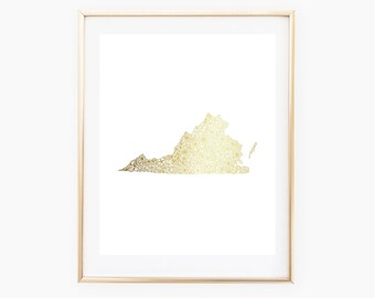 REAL GOLD FOIL Virginia State Floral 8x10 Print