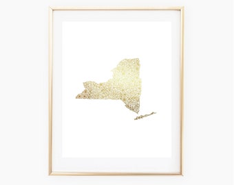REAL GOLD FOIL New York State Floral 8x10 Print