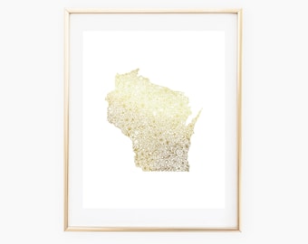 REAL GOLD FOIL Wisconsin State Floral 8x10 Print