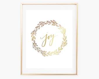 REAL GOLD FOIL Joy Wreath Print 8x10