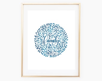Family Vines Blue Circle Print 8x10