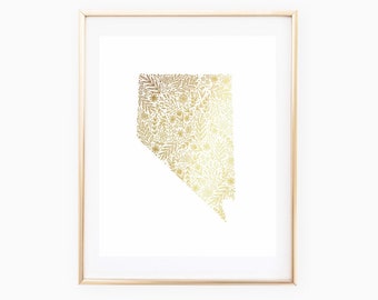 REAL GOLD FOIL Nevada State Floral 8x10 Print