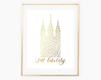 REAL GOLD FOIL Salt Lake City Temple 8x10 Print