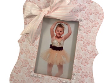 Picture frame for girls-pink floral photo frame, baby girl gift, girls nursery decor , picture frame, baby shower gift, Dance recital frame