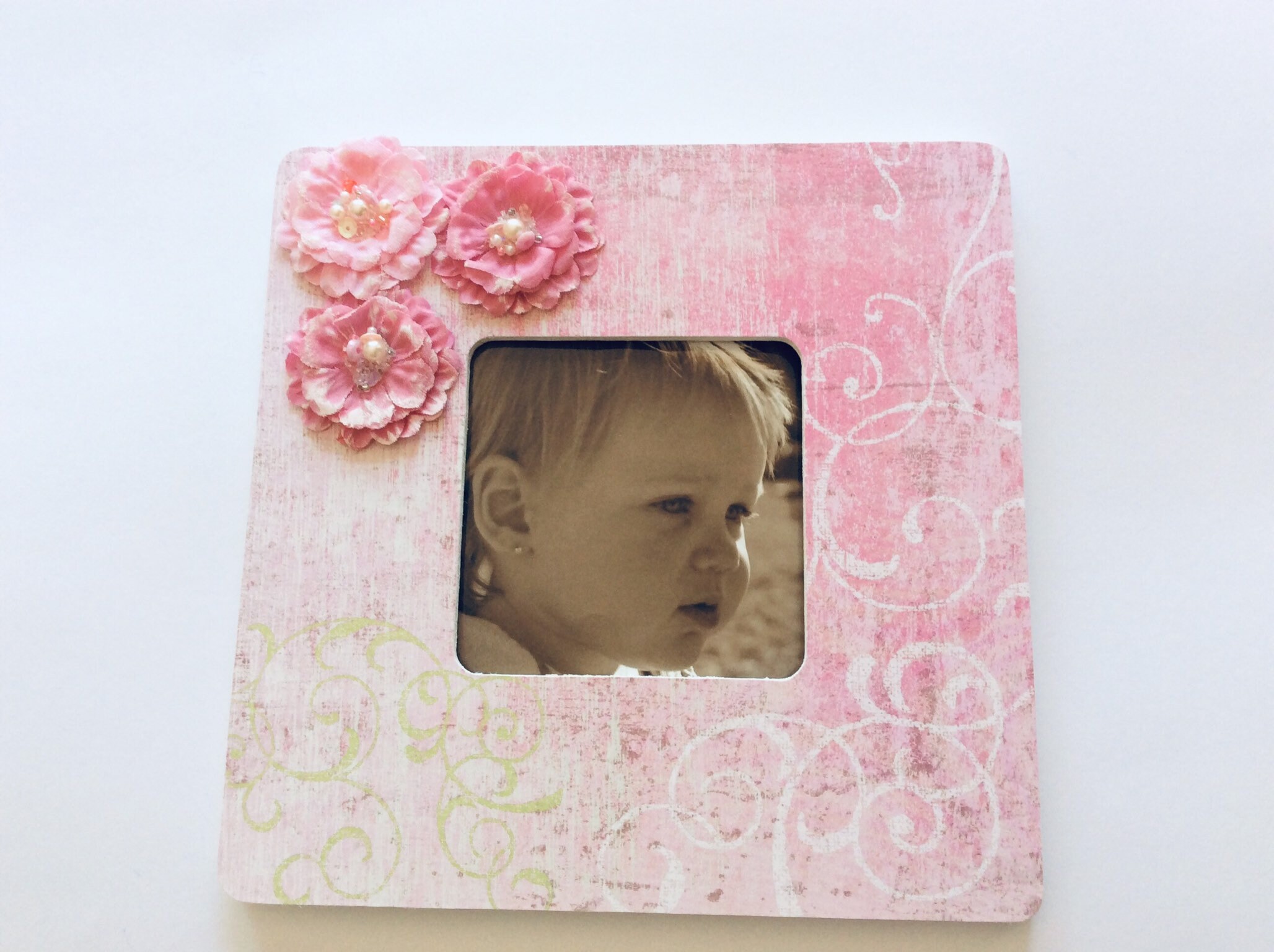 Girls pink picture frame with flowers pink photo frame pink Etsy