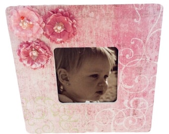 Picture frame for Girls bedroom or nursery - photo frame with flowers, pink photo frame, granddaughter gift- - baby gift, grandma gift,