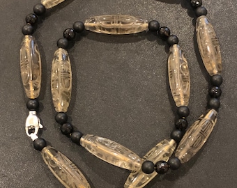 Smoky quartz/onyx necklace