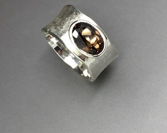 Silver ring with smoky quartz